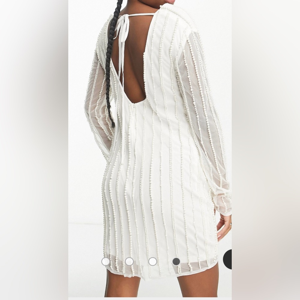 ASOS Frock and Frill Petite Bridal pearl embellished mini dress with drape front